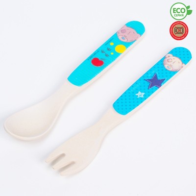 Набор детских столовых приборов из бамбука: вилка и ложка, Me To You