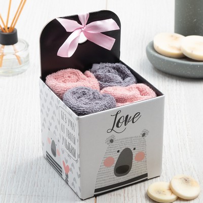 Салфетки махровые «Этель» Love, 30×30 см, 4 шт., хлопок 100%, розовые, серые