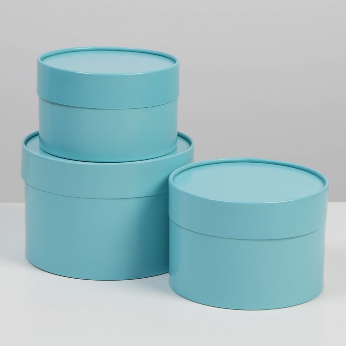 Набор шляпных коробок 3 в 1 голубой, упаковка подарочная, 16 х 10, 14 х 9, 13 х 8,5 см - Фото 1