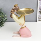 Сувенир полистоун подставка "Девушка в африканском наряде" жёлто-розовый 35х12х23 см - фото 21514101