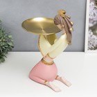 Сувенир полистоун подставка "Девушка в африканском наряде" жёлто-розовый 35х12х23 см - фото 21514103