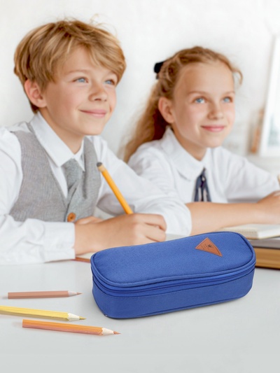 Пенал школьный на молнии, синий