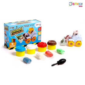 Набор для игры с пластилином «Забавный строитель», бульдозер, 4 баночки пластилина