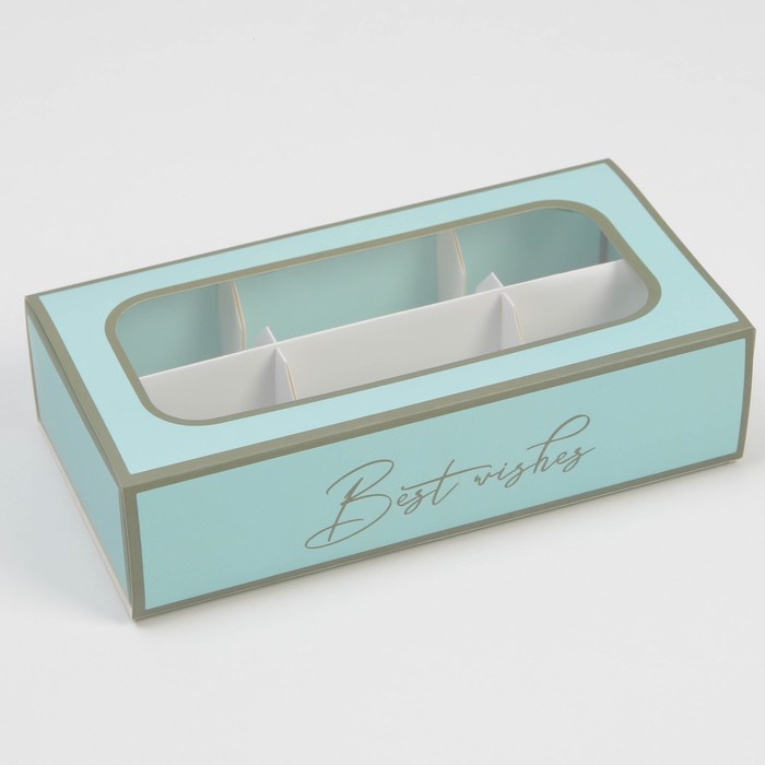 Коробка под 6 конфет, кондитерская упаковка «Best Wishes», 10.2 х 20 х 5 см - Фото 1