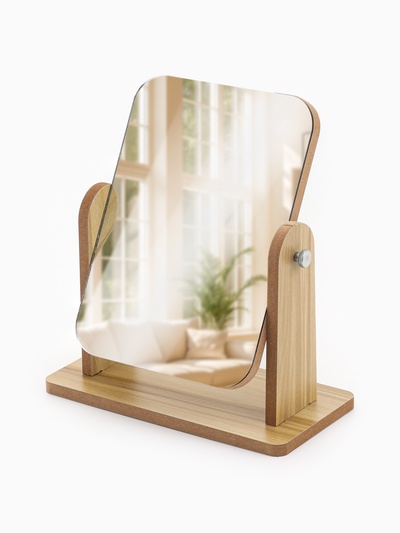 Зеркало настольное BAMBOO, зеркальная поверхность 17.5×12.5 см, бежевое