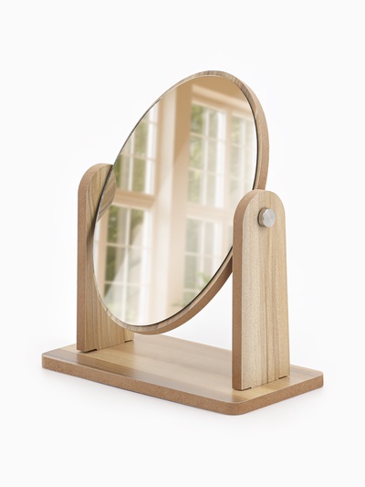 Зеркало настольное, овальное, 17.5×19 см, (12×17 см), бежевое