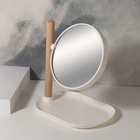 Зеркало с подставкой для хранения «Круг», двустороннее, с увеличением, d зеркальной поверхности 14,5 см, цвет коричневый/белый - Фото 2