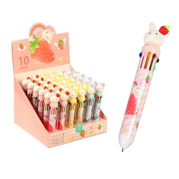 Ручка шариковая многоцветная «Зайчик» 10 цветов, 0.5 мм, МИКС (штрихкод на штуке) - Фото 1