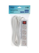 Удлинитель Luazon Lighting, 4 розетки, 7 м, 10 А, 2200 Вт, 3×0.75 мм2, с заземлением, с выключателем, белый - Фото 4