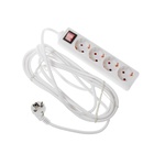 Удлинитель Luazon Lighting, 4 розетки, 5 м, 16 А, 3500 Вт, 3×1.5 мм2, с заземлением, с выключателем, белый - Фото 2