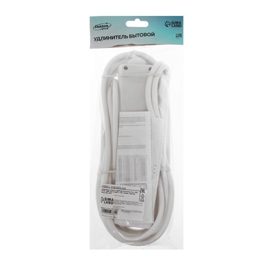 Удлинитель Luazon Lighting, 4 розетки, 5 м, 16 А, 3500 Вт, 3×1.5 мм2, с заземлением, с выключателем,