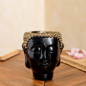 Фигурное кашпо "Голова Будды", чёрное, 12х11х13.5 см