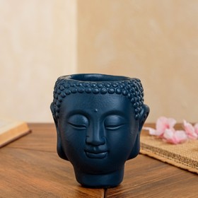Фигурное кашпо "Голова Будды", тёмно-синее, 12х11х13.5 см