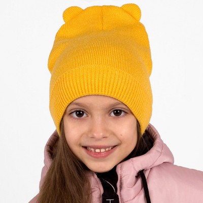 Шапка детская, горчичная, размер 50-54