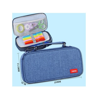 Пенал школьный на молнии 2-х секционный "Джинса", синий