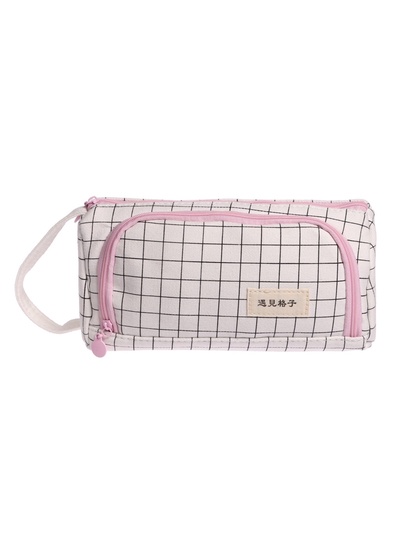 Пенал школьный Calligrata «Шотландка», мягкий, 2 отделения, 95×210×90 мм, объёмный с откидной планкой, с ручкой, бело-чёрный