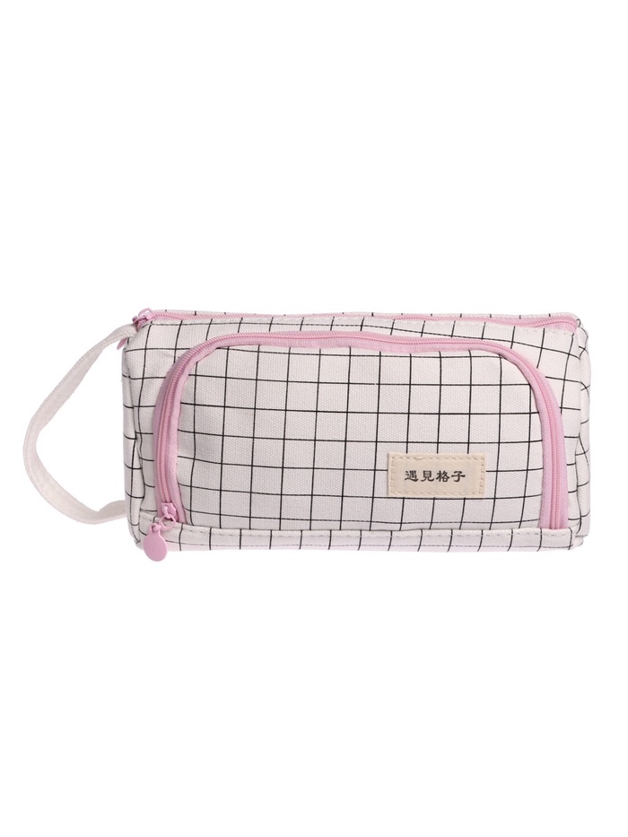 Пенал школьный Calligrata «Шотландка», мягкий, 2 отделения, 95×210×90 мм, объёмный с откидной планкой, с ручкой, бело-чёрный - Фото 1