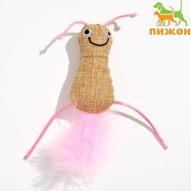 Мягкая игрушка для кошек с кошачьей мятой и пуховым хвостом "Гусеница", розовая