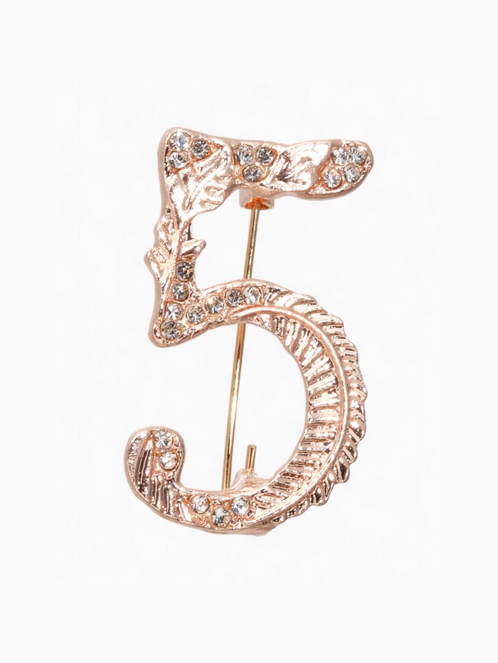 Брошь «Школа» пятёрка, белая в розовом золоте - Фото 1