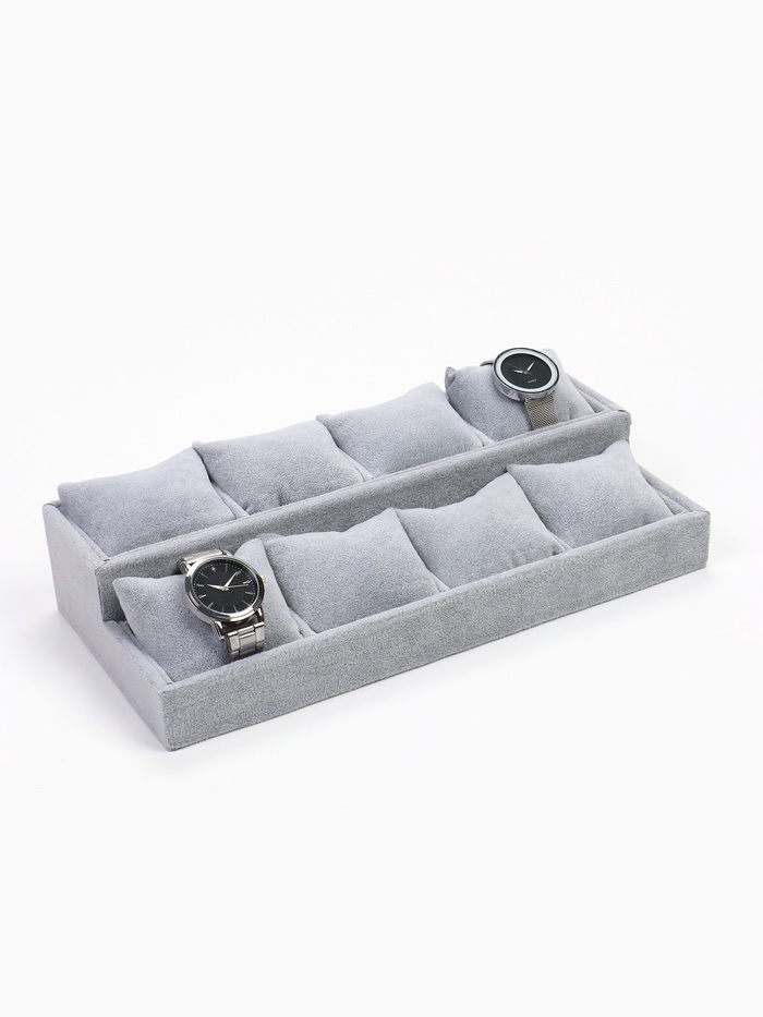 Подставка для часов, браслетов QF, флок, 8 мест, 33×16×3.5 см, серая - Фото 1