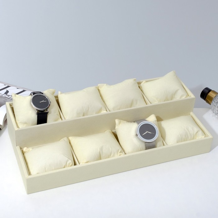 Подставка для часов, браслетов, флок, 8 мест, 33×16×3,5 см, цвет бежевый