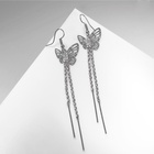 Серьги висячие со стразами «Бабочки» нити, цвет белый в серебре, 9 см - Фото 4