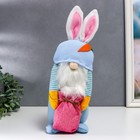 Кукла интерьерная "Гном в шапке с зайчьими ушами, с мешком" голубой 40х14 см - фото 318805940
