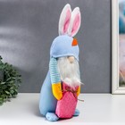 Кукла интерьерная "Гном в шапке с зайчьими ушами, с мешком" голубой 40х14 см - фото 6558995