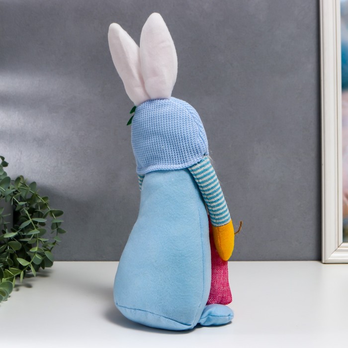 Кукла интерьерная "Гном в шапке с зайчьими ушами, с мешком" голубой 40х14 см - фото 1885324948