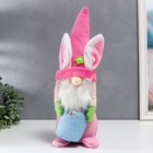 Кукла интерьерная "Гном в шапке с зайчьими ушами, с мешком" розовый 40х14 см - фото 300698695