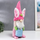 Кукла интерьерная "Гном в шапке с зайчьими ушами, с мешком" розовый 40х14 см - Фото 2