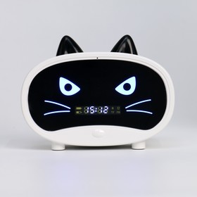 Часы электронные настольные 'Кошка', белая индикация, с колонкой, 9.5 х 11.5 х 4.5 см