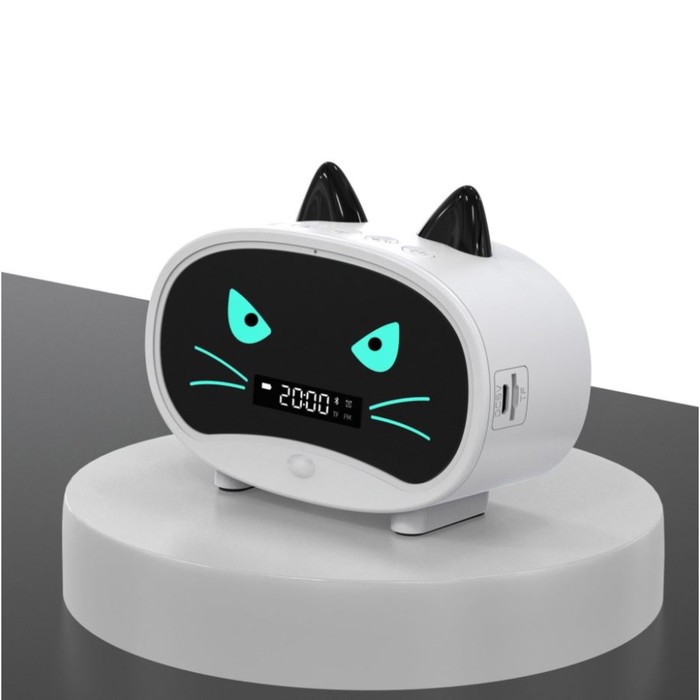 Часы - будильник электронные "Кошка" настольные: колонка, bluetooth, tf-карта, 11.5 см, USB - Фото 1
