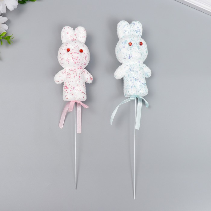 Набор топперов для украшения «Зайчата: посыпка, блеск», 2 шт., розовый, голубой, 12 см - Фото 1