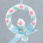 Декор пасхальный подвеска "Веночек - яйцо с бантиком и цветком" голубой 16 см - Фото 3