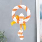 Декор пасхальный подвеска "Веночек - яйцо с бантиком и цветком" оранжевый 16 см - Фото 2
