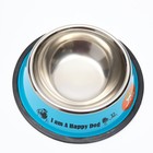 Миска железная с нескользящим основанием "I am happy dog" 15 х 3,5 см, 470 мл, синяя - Фото 2
