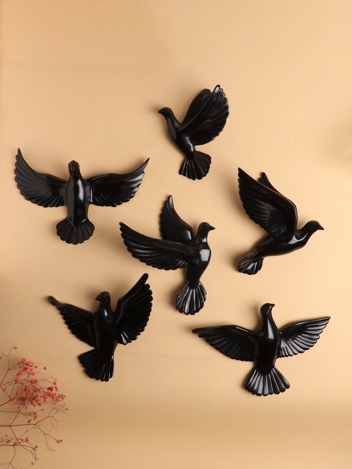 Набор настенный декор, панно TAKE IT EASY «Птички», 6 шт., чёрный, 14×23.5×6 см - Фото 1