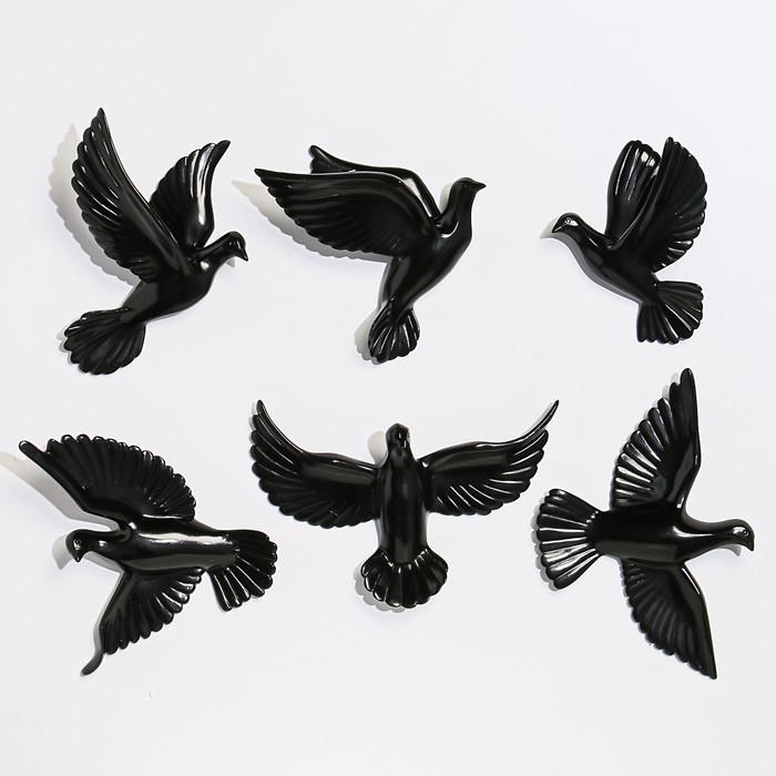 Декор настенный "Птички" 6 штук 14 х 23.5 х 6 см, черный - фото 1883848547