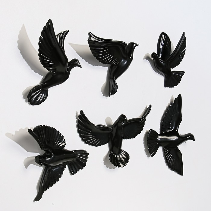 Декор настенный "Птички" 6 штук 14 х 23.5 х 6 см, черный - фото 1883848548