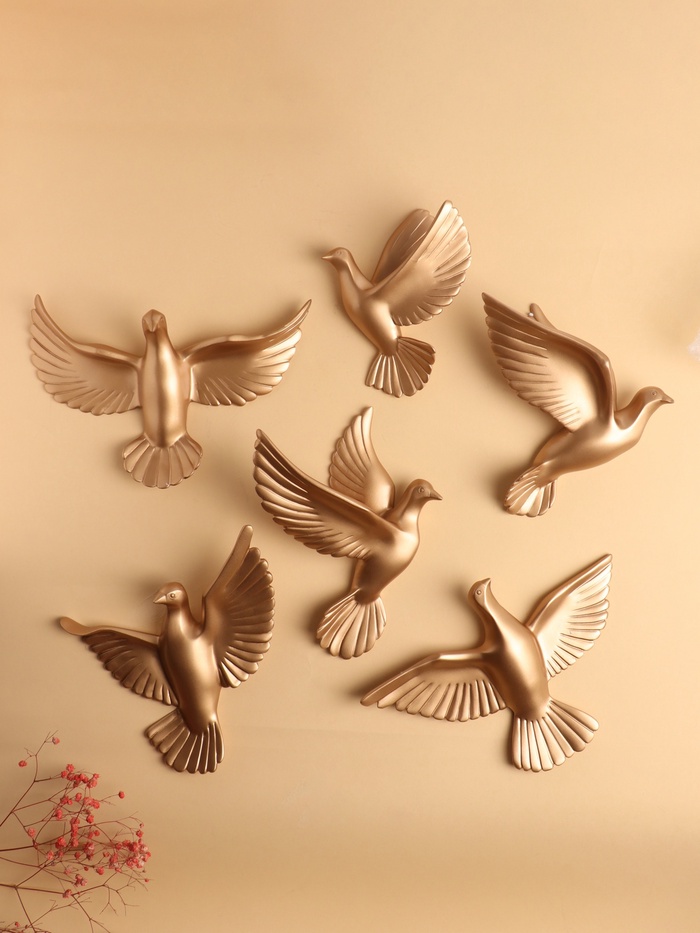 Набор настенный декор, панно TAKE IT EASY «Птички», 6 шт., золото, 14×23.5×6 см - Фото 1