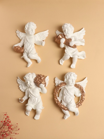 Набор настенный декор, панно TAKE IT EASY «Ангелочки», 4 шт., 20.5×14.5×5.5 см, белый с золотом