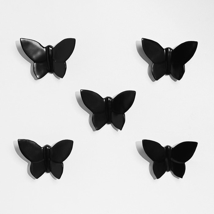 Декор настенный "Бабочки" 7,5 x 10,5 см, черный, (набор 5 шт) - фото 1883848632