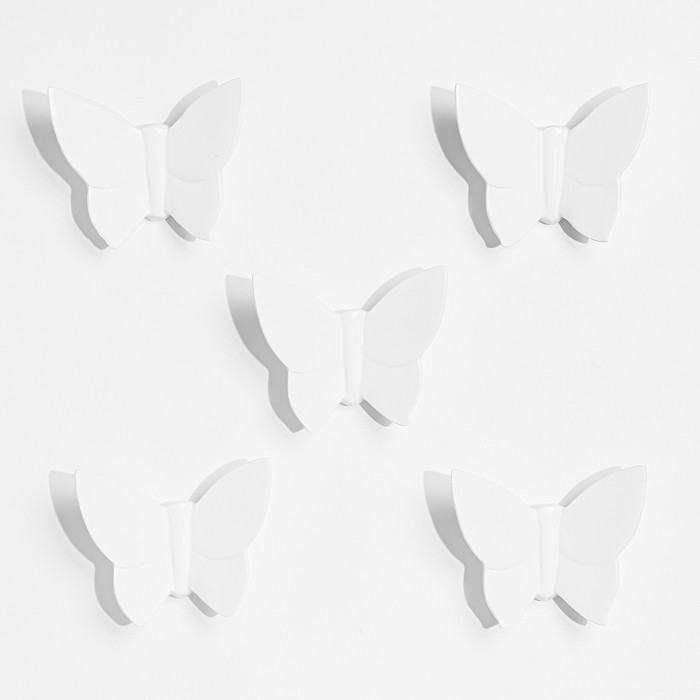 Декор настенный "Бабочки" 11 см x 13 см, белый, (набор 5 шт) - фото 1905945372