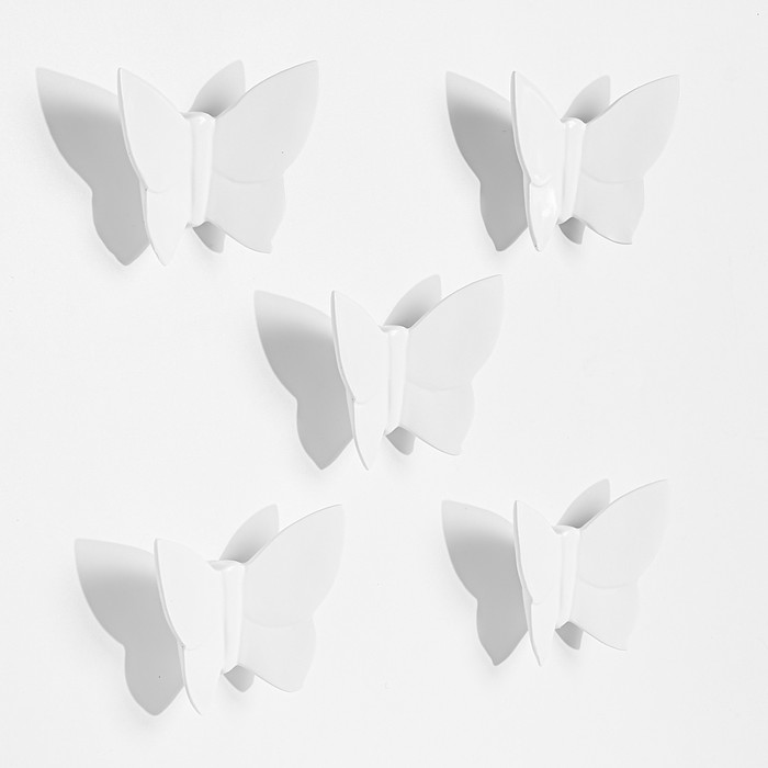 Декор настенный "Бабочки" 11 см x 13 см, белый, (набор 5 шт) - фото 1905945373