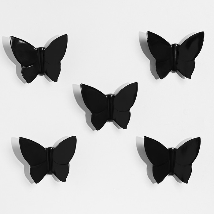 Декор настенный "Бабочки" 11 см x 13 см, черный ,( набор 5 шт) - фото 1905945377