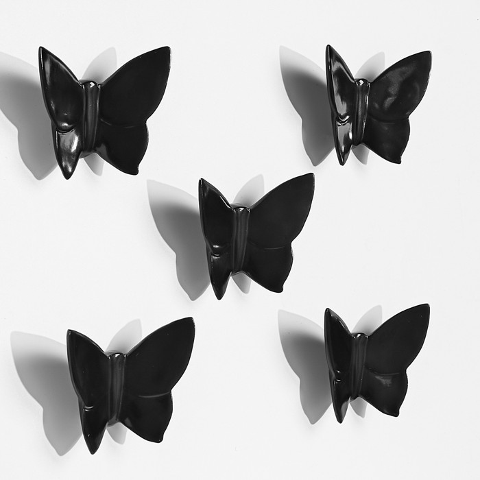 Декор настенный "Бабочки" 11 см x 13 см, черный ,( набор 5 шт) - фото 1905945378