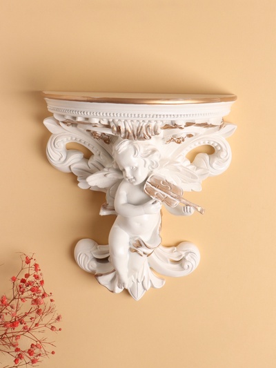 Декор настенный с полкой TAKE IT EASY «Ангел», панно, 24×21 см, белая с золотом