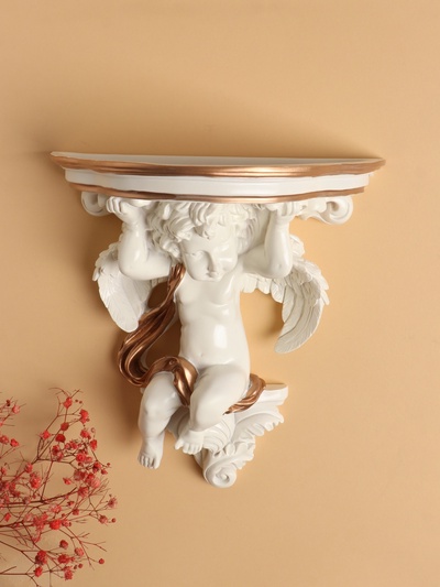 Декор настенный с полкой TAKE IT EASY «Ангел», панно, 23.2×22 см, белая с золотом