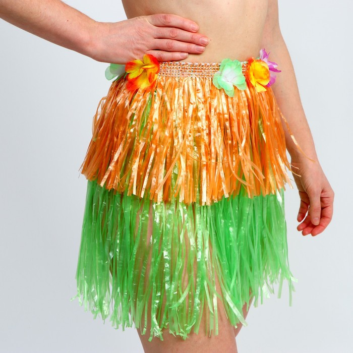 Гавайская юбка, 40 см, двухцветная оранжево-зелёная